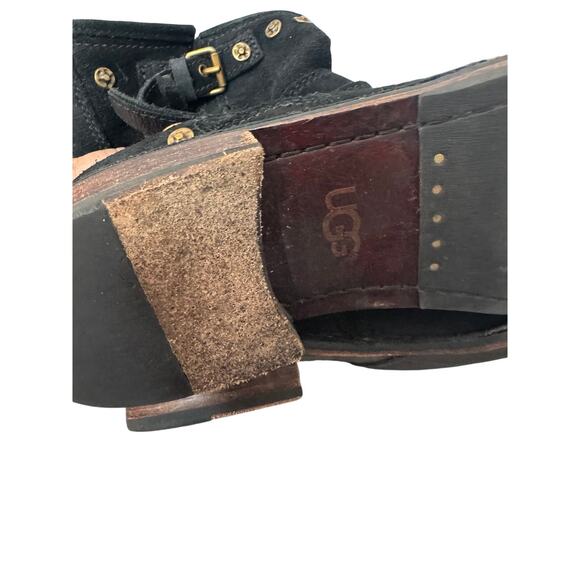 Ugg Women Biker Studded Buckle Black Suade leather Boots Size 7.5 - Picture 5 of 12